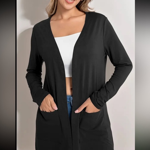 New Black longer style cardigan sweater with pockets womens XL 16 18 - Picture 2 of 6